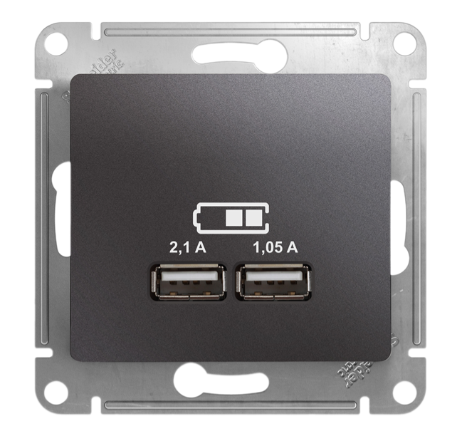 Розетка Systeme Electric USB 2-м СП Glossa тип A+A 5В/2100мА 2х5В/1050мА механизм графит