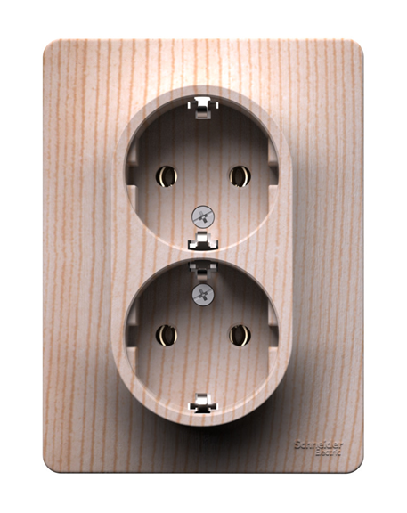 Розетка двойная с заземлением, Systeme Electric GLOSSA 16А, в сборе, сосна