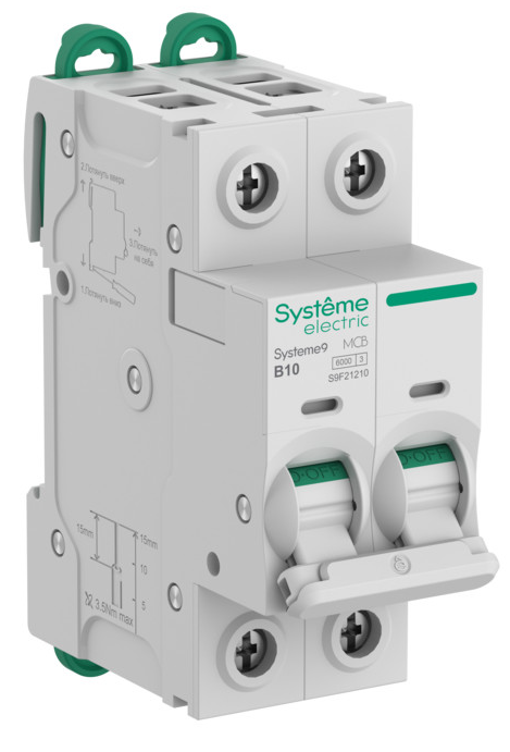 Автоматический выключатель Systeme Electric Systeme9 (АВ) B 10A 2P 6kA 400В