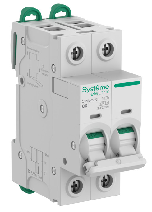 Автоматический выключатель Systeme Electric Systeme9 (АВ) C 6A 2P 6kA 400В