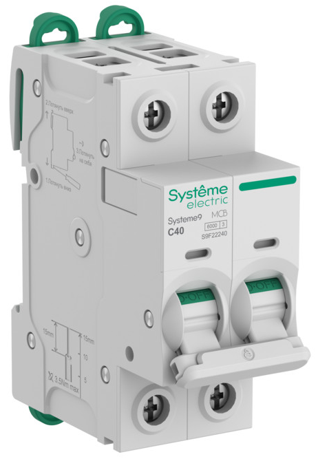 Автоматический выключатель Systeme Electric Systeme9 (АВ) C 40A 2P 6kA 400В