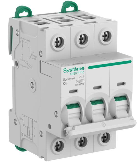 Автоматический выключатель Systeme Electric Systeme9 (АВ) C 6A 3P 6kA 400В