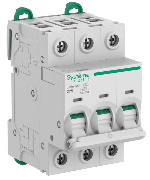 Автоматический выключатель Systeme Electric Systeme9 (АВ) C 25A 3P 6kA 400В