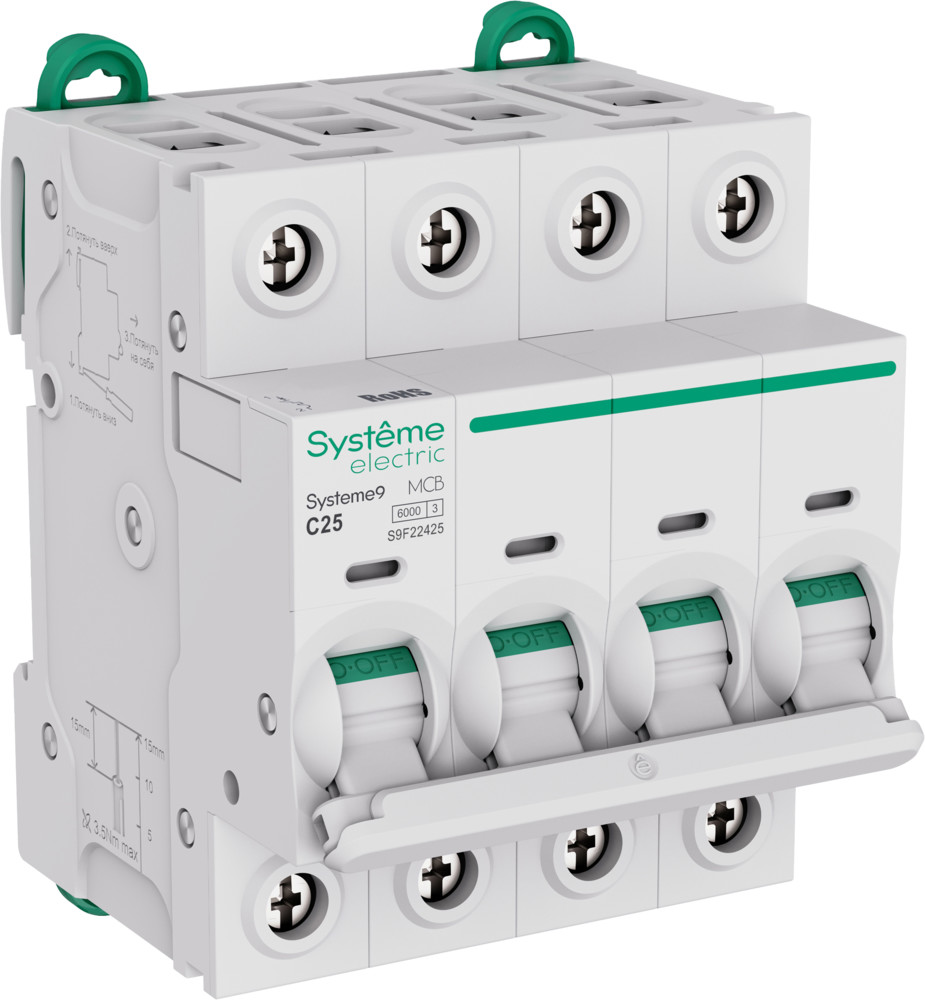 Автоматический выключатель Systeme Electric Systeme9 (АВ) C 25A 4P 6kA 400В