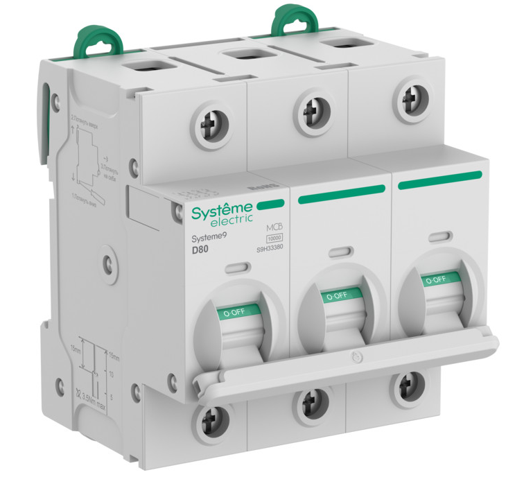 Автоматический выключатель Systeme Electric Systeme9 (АВ) 27мм D 80A 3P 10 kA 400В