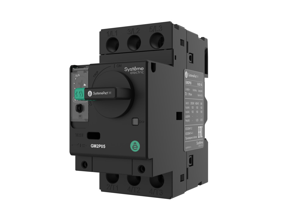 Автоматический выключатель защиты двигателя Systeme Electric GM2P 1.0-1.6A комб. расщепитель, поворотная рукоятка