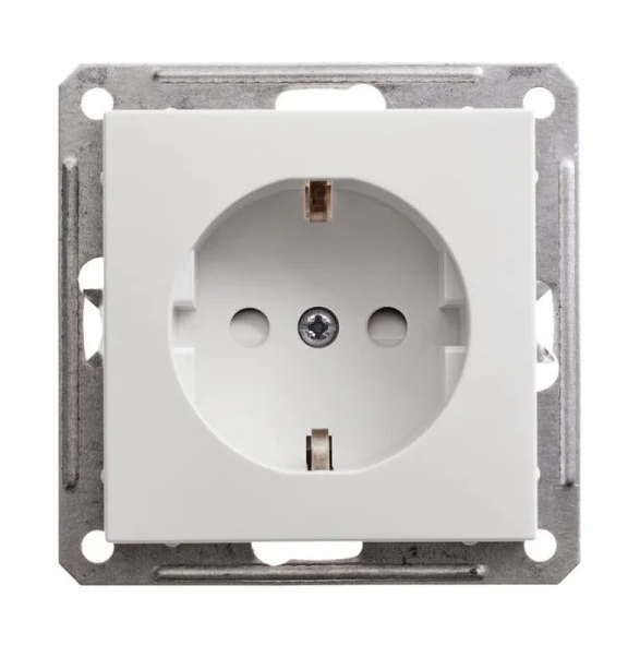 Розетка 1-м СП Systeme Electric W59 16А IP20 с заземлением защитные шторки механизм белый