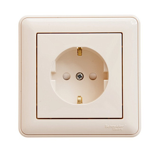 Розетка 1-м СП Systeme Electric W59 16А IP20 с заземлением защитные шторки в сборе слоновая кость