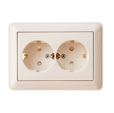Розетка Systeme Electric 2-м СП W59 16А IP20 с заземлением и защитными шторками в сборе слоновая кость