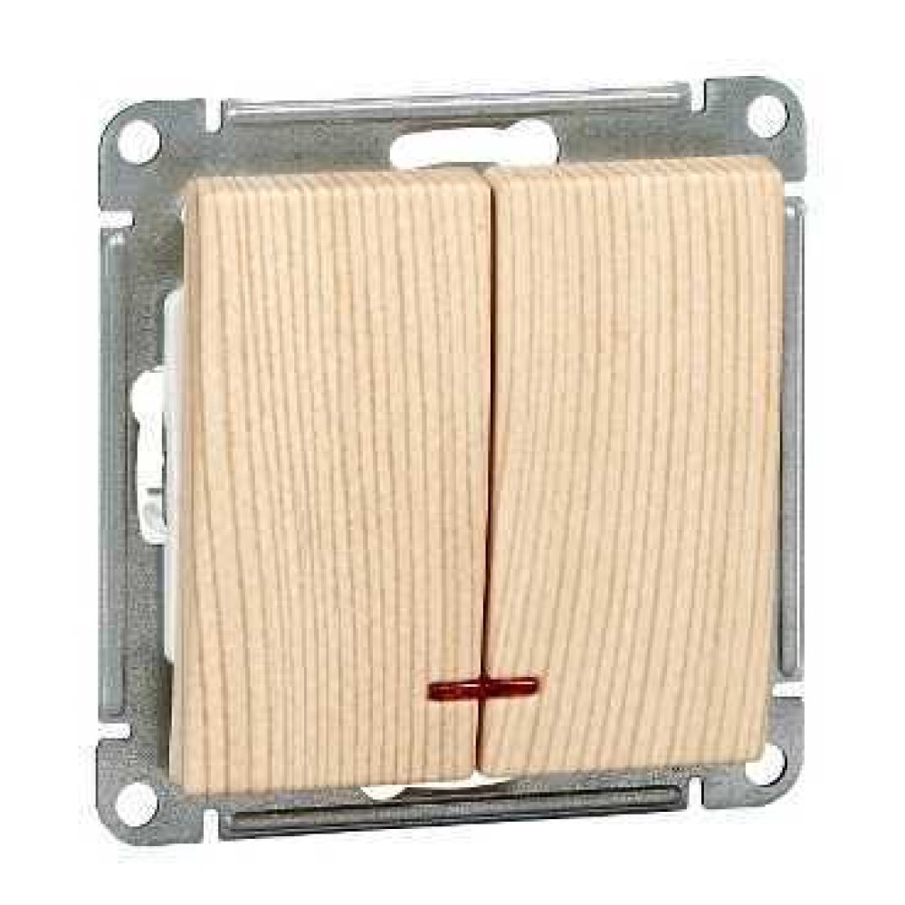Выключатель двухклавишный с подсветкой 10АХ, механизм, сосна W59 Systeme Electric