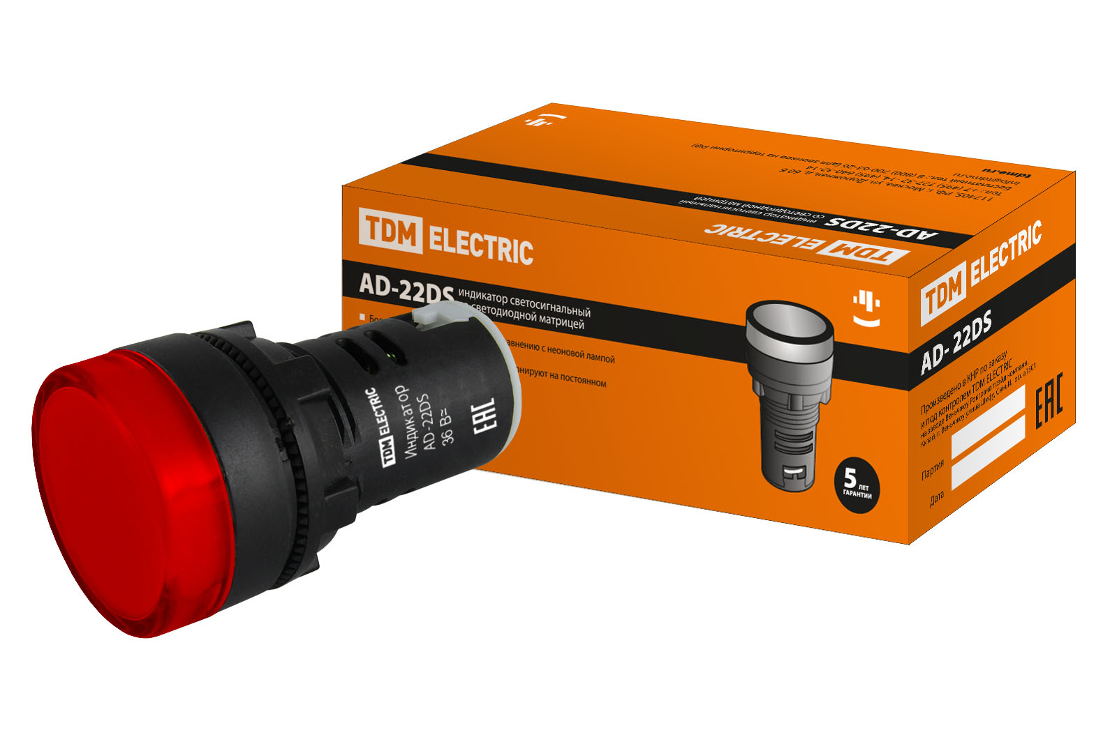 Лампа TDM ELECTRIC AD-22DS(LED)матрица d22мм красный 24В AC/DC