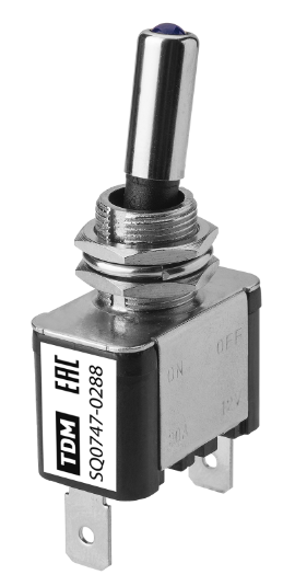 Выключатель-тумблер TDM ASW-07D 1P 12В AC/DC 25А (3c) ON-OFF с фиксацией с синей LED подсветкой купить с доставкой по РФ