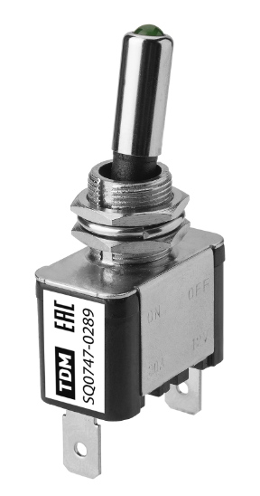 Выключатель-тумблер TDM ASW-07D 1P 12В AC/DC 25А (3c) ON-OFF с фиксацией с зеленой LED подсветкой купить с доставкой по РФ