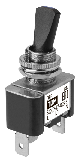 Выключатель-тумблер TDM ASW-07D-2 1P 12В AC/DC 30А (3c) ON-OFF с фиксацией с синей LED подсветкой купить с доставкой по РФ