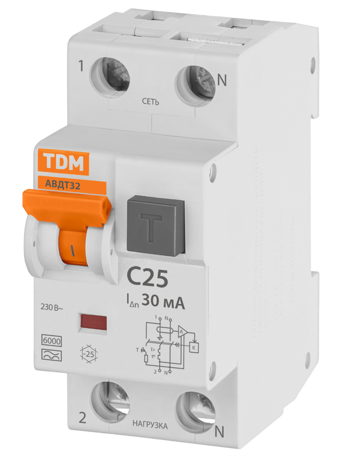 Автоматический выключатель дифференциального тока TDM 32 C25 30мА