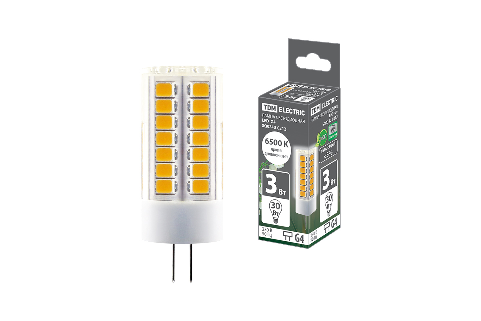 Лампа светодиодная TDM ELECTRIC G4-3 Вт-230 В-6500 К, SMD, 16x43 мм