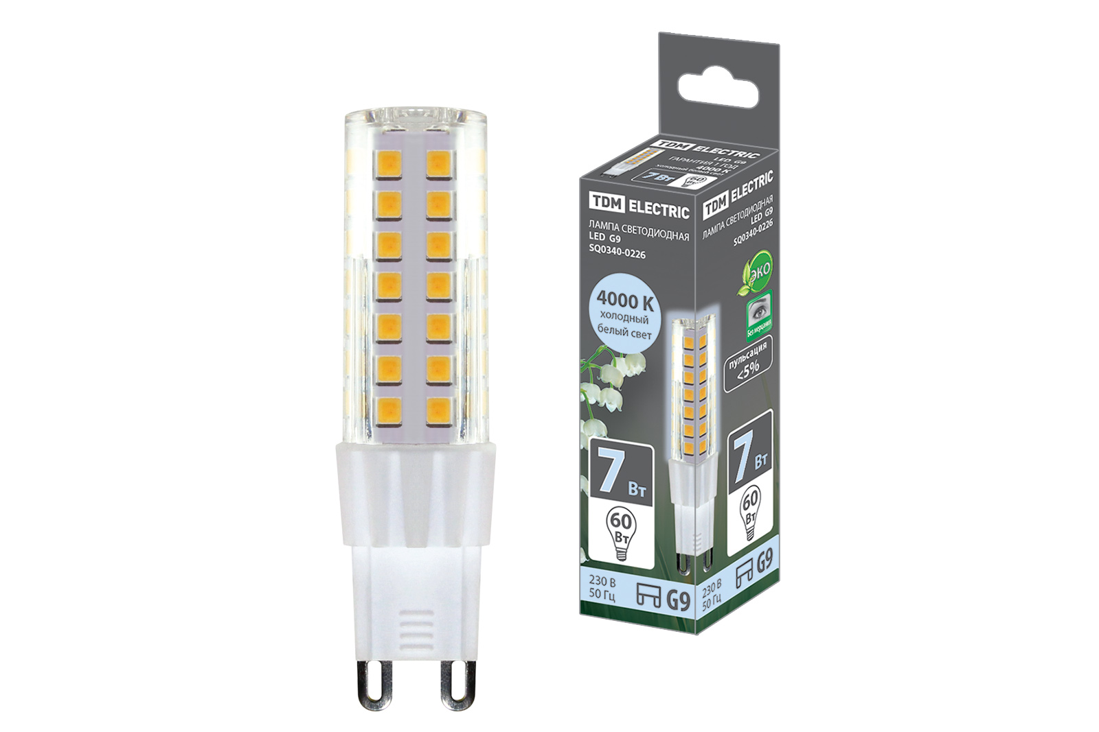 Лампа светодиодная TDM ELECTRIC G9-7 Вт-230 В-4000 К, SMD, 17,5x65,5 мм