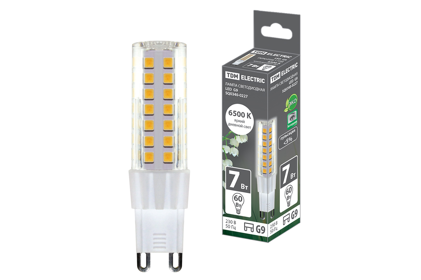 Лампа светодиодная TDM ELECTRIC G9-7 Вт-230 В-6500 К, SMD, 17,5x65,5 мм