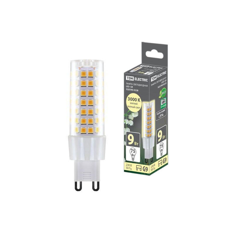 Лампа светодиодная TDM ELECTRIC G9-9 Вт-230 В-3000 К, SMD, 21,5x70,5 мм