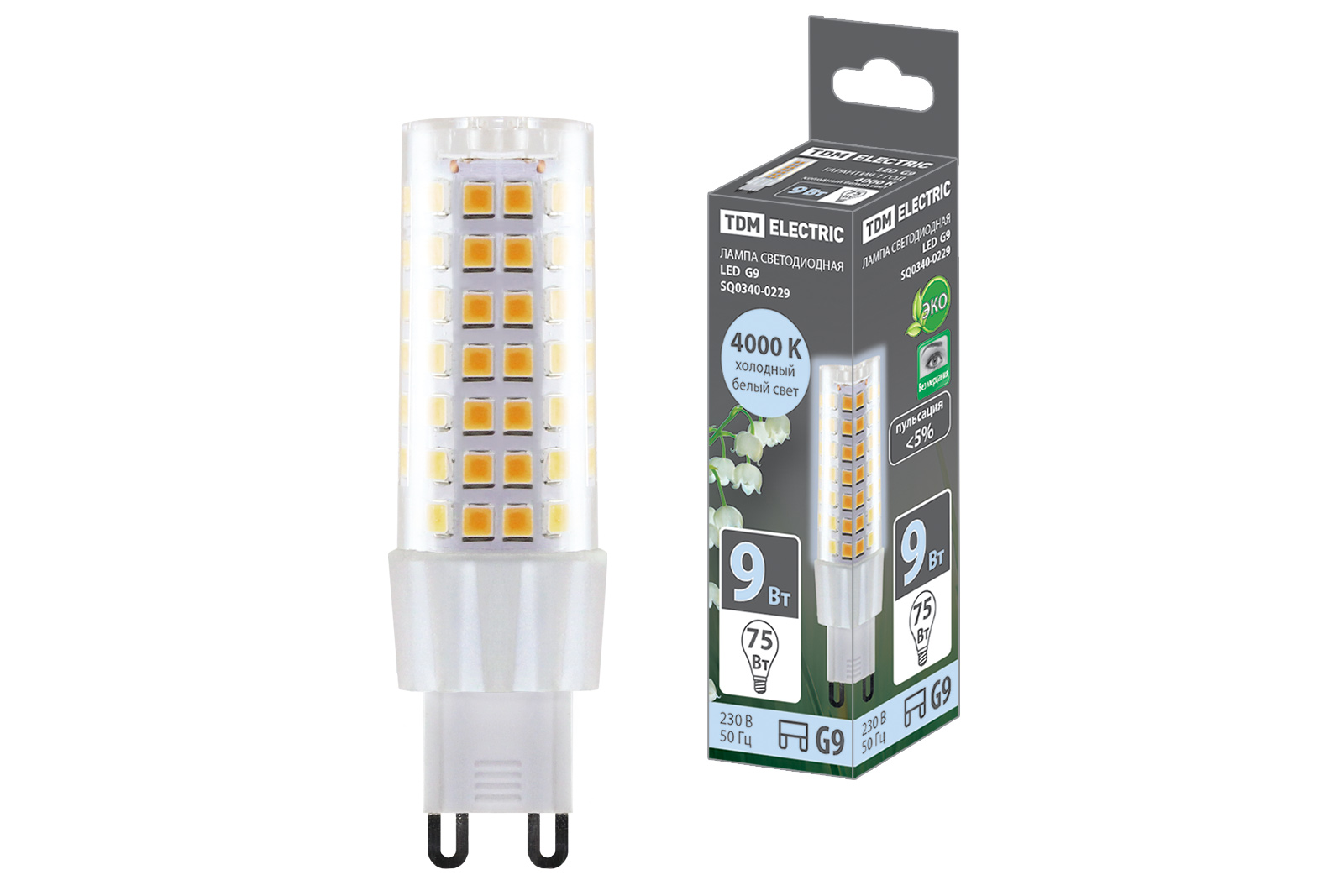 Лампа светодиодная TDM ELECTRIC G9-9 Вт-230 В-4000 К, SMD, 21,5x70,5 мм