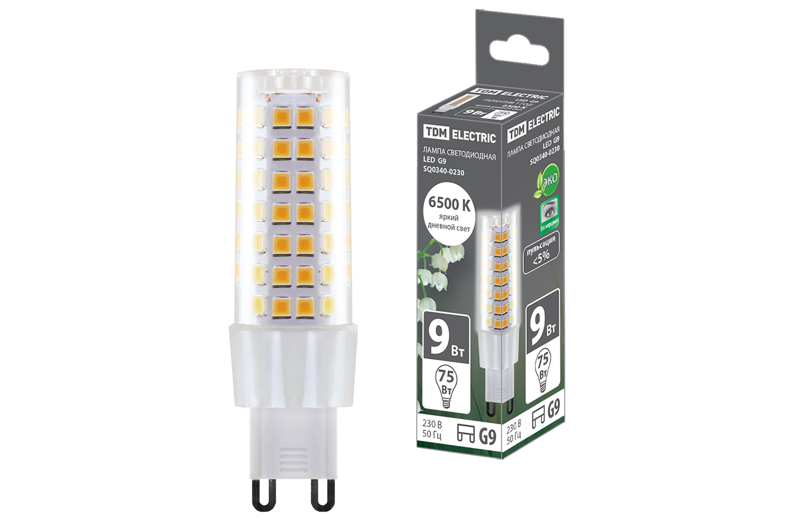 Лампа светодиодная TDM ELECTRIC G9-9 Вт-230 В-6500 К, SMD, 21,5x70,5 мм