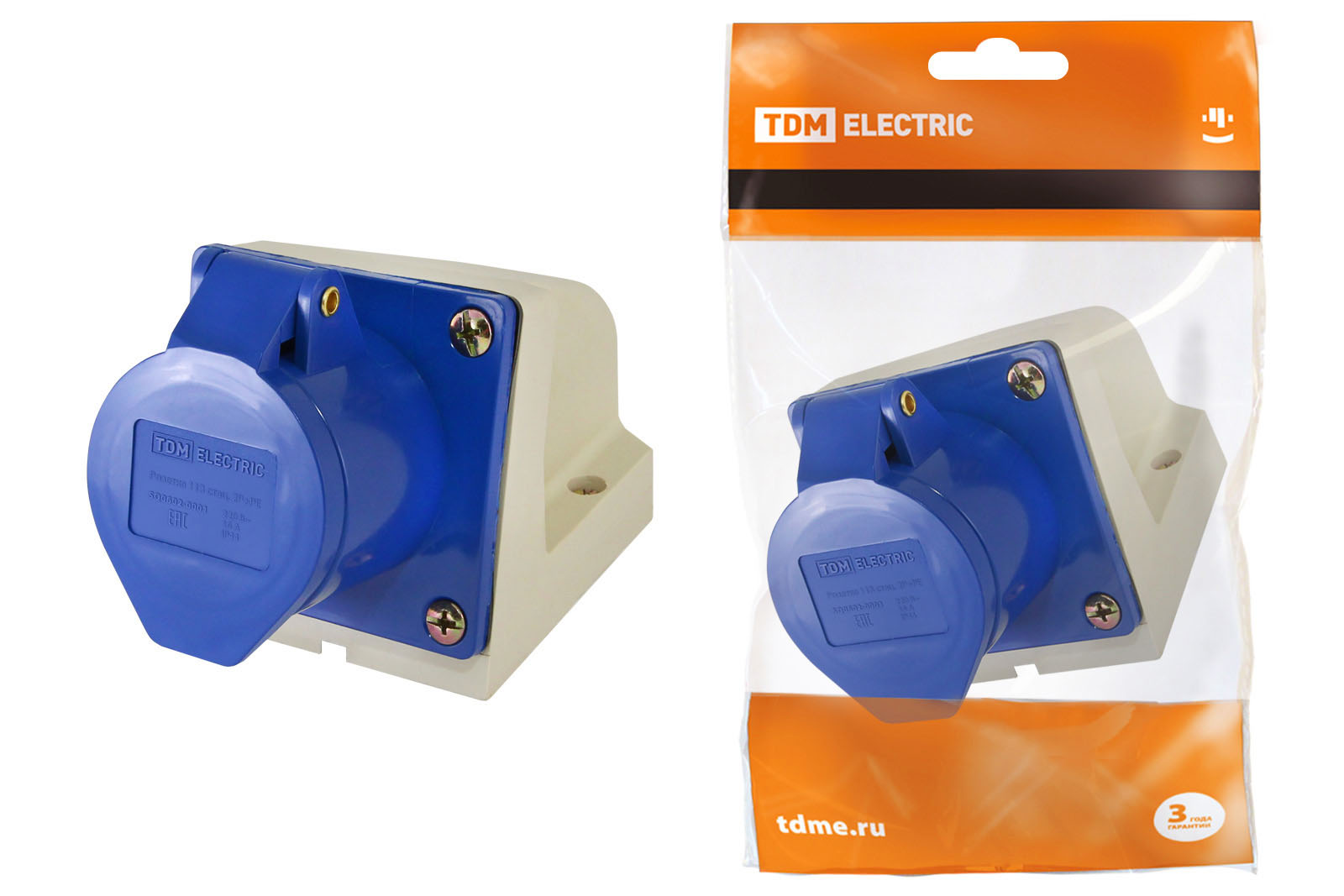 Розетка стационарная TDM ELECTRIC 113 2Р+РЕ 16А 220В IP44