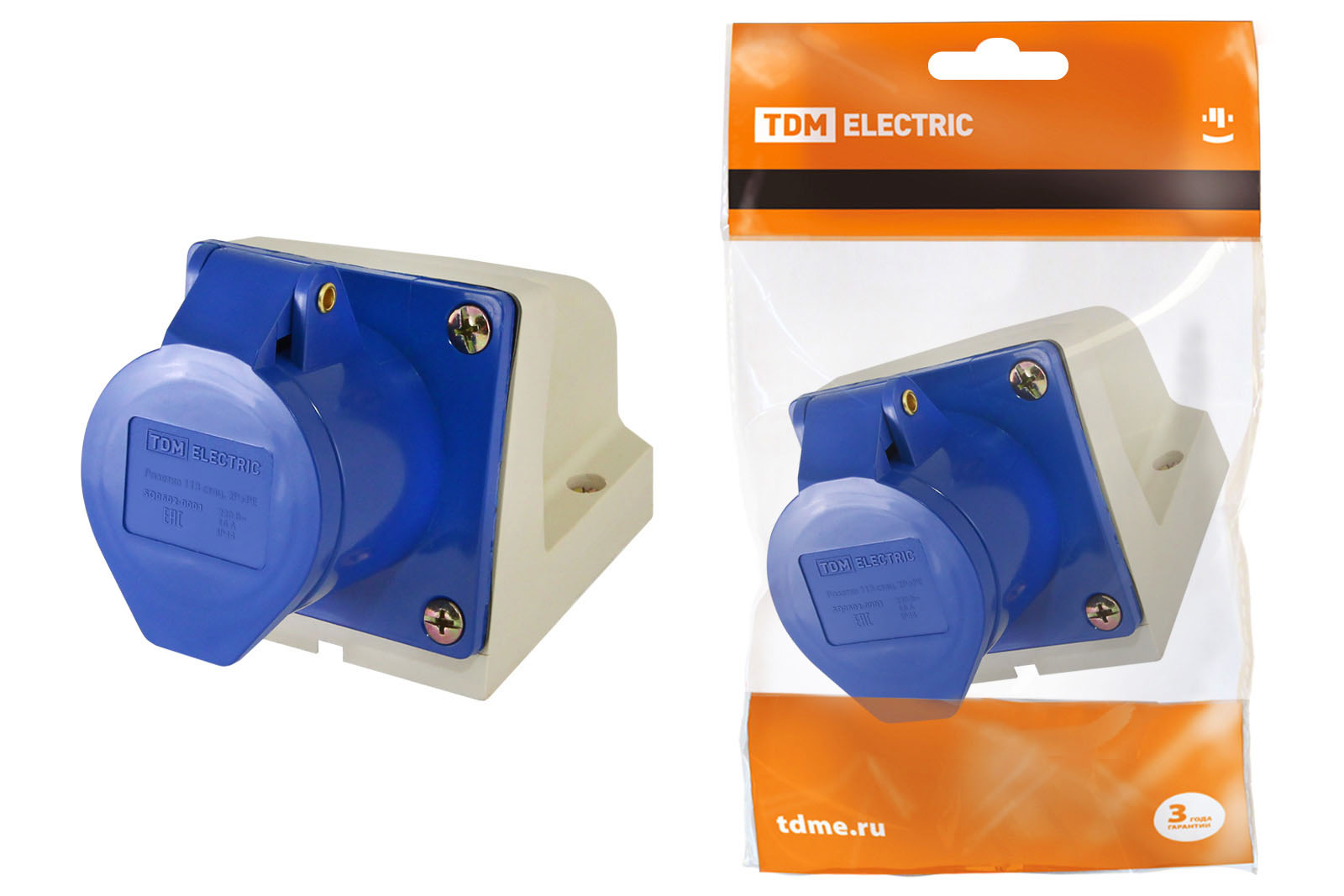 Розетка стационарная TDM ELECTRIC 123 2Р+РЕ 32А 220В IP44