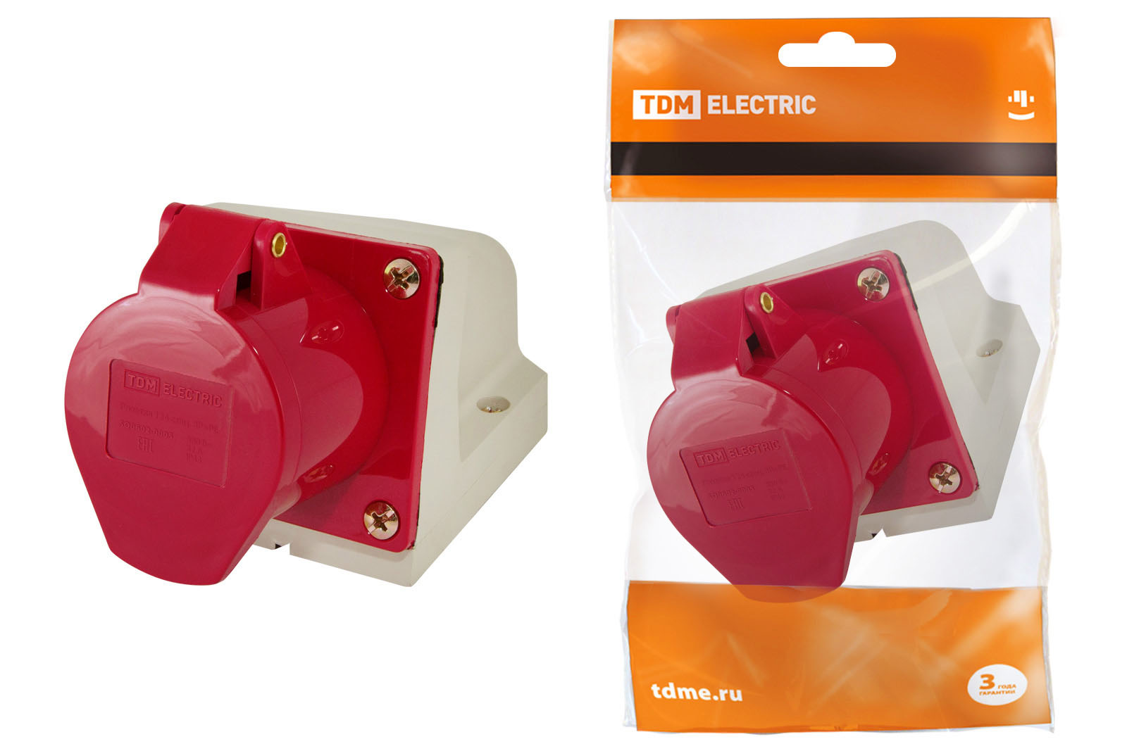 Розетка стационарная TDM ELECTRIC 124 3Р+РЕ 32А 380В IP44