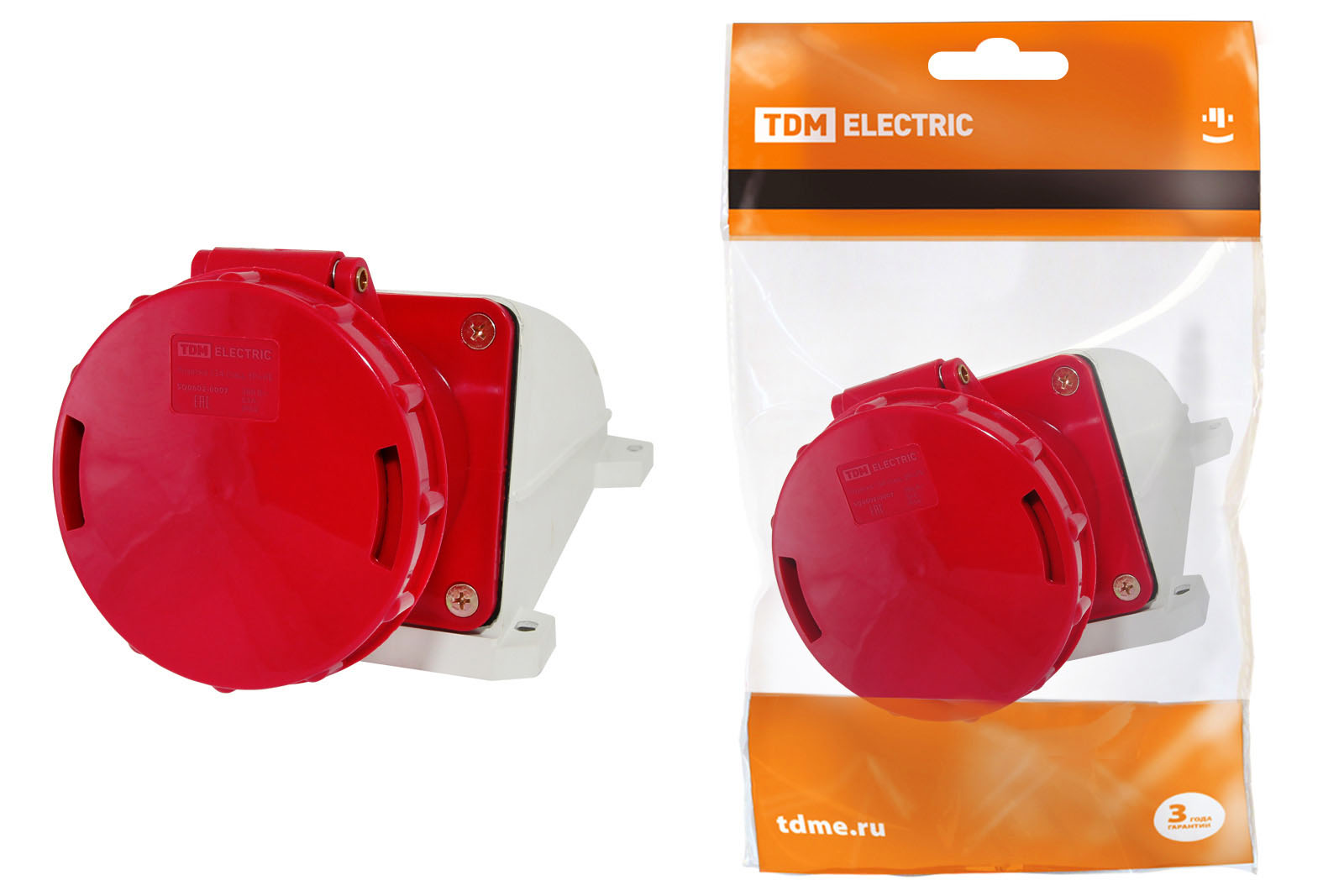Розетка стационарная TDM ELECTRIC 134 3Р+РЕ 63А 380В IP54
