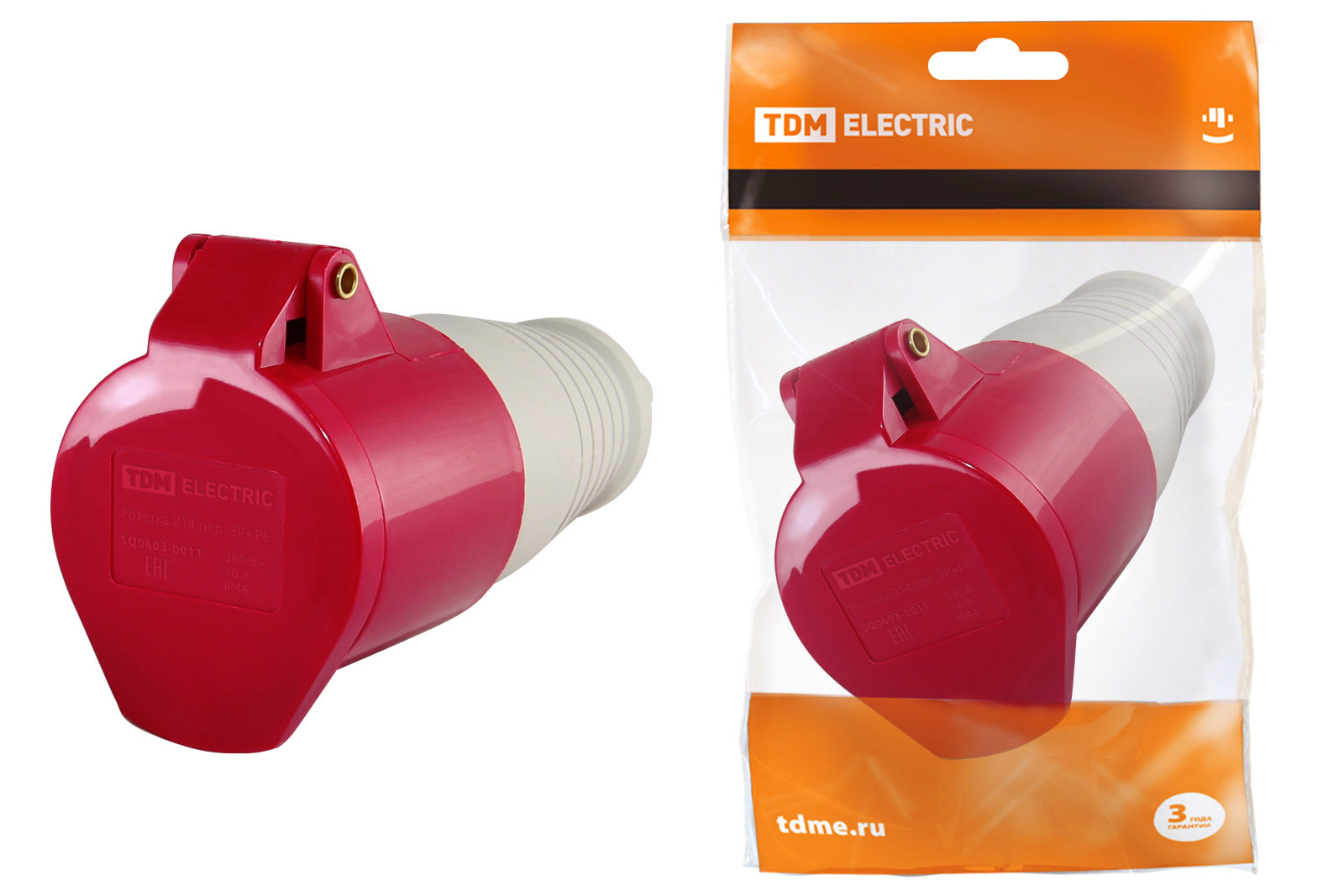 Розетка переносная TDM ELECTRIC 214 3Р+РЕ 16А 380В IP44