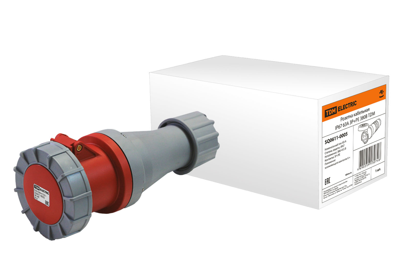 Розетка кабельная TDM IP67 63А 3Р+РЕ+N 380В