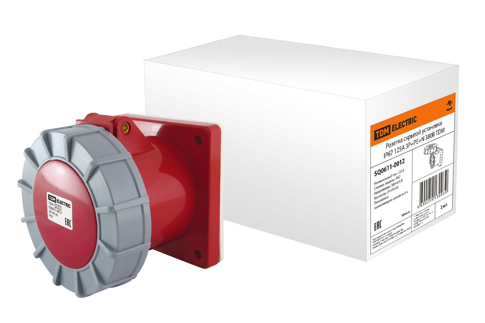 Розетка скрытой установки TDM ELECTRIC IP67 125А 3Р+РЕ+N 380В