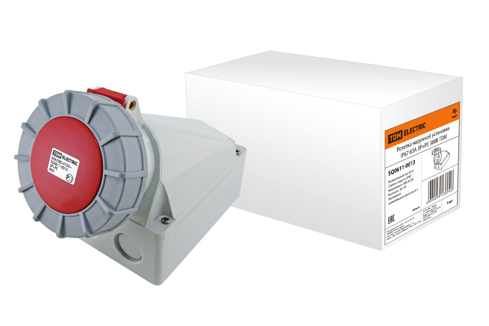 Розетка наружной установки TDM ELECTRIC IP67 63А 3Р+РЕ 380В