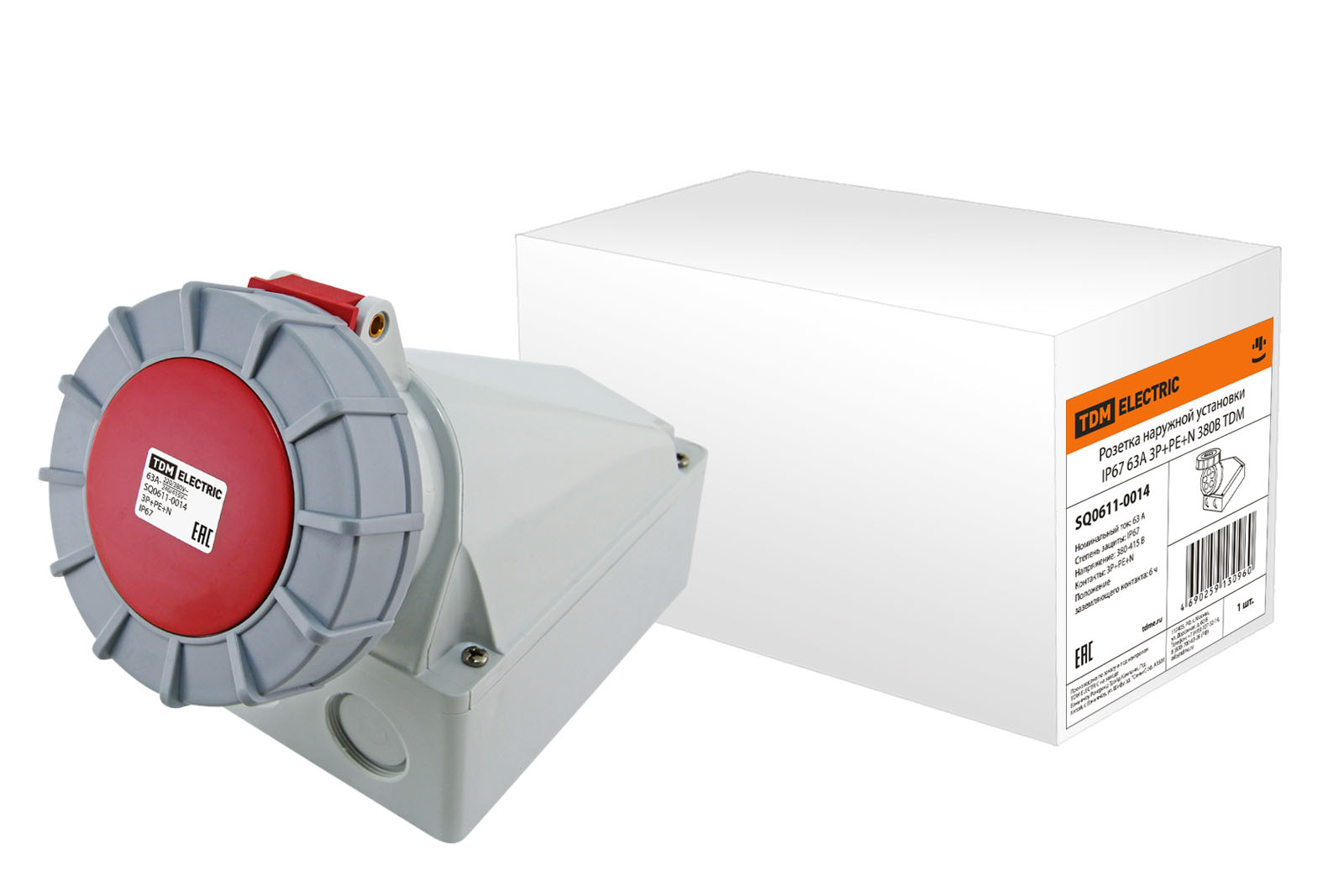 Розетка наружной установки TDM ELECTRIC IP67 63А 3Р+РЕ+N 380В