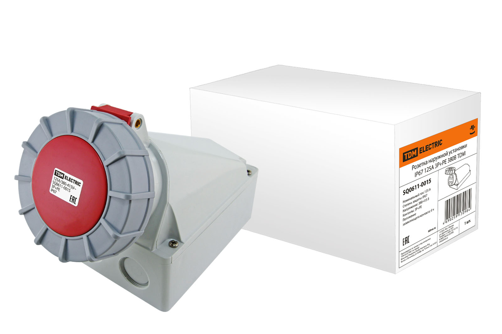Розетка наружной установки TDM ELECTRIC IP67 125А 3Р+РЕ 380В