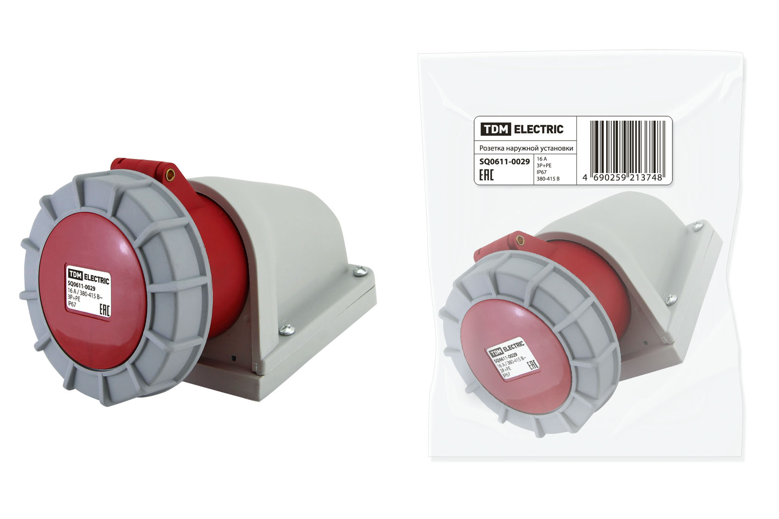 Розетка наружной установки TDM ELECTRIC IP67 16А 3Р+РЕ 380В