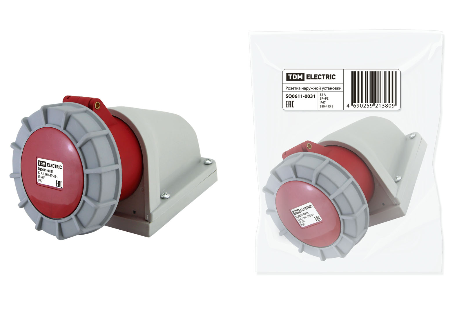 Розетка наружной установки TDM ELECTRIC IP67 32А 3Р+РЕ 380В