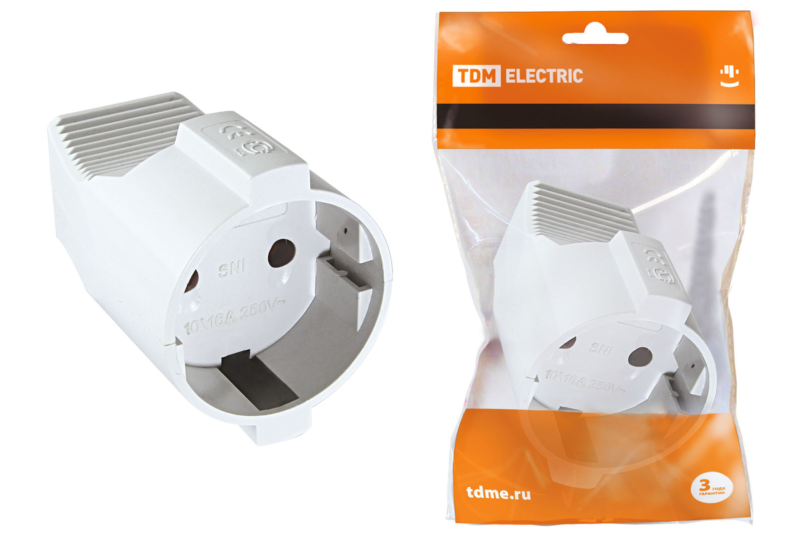 Кабельная розетка TDM ELECTRIC 2П б/з с з/ш 10А 250B белая