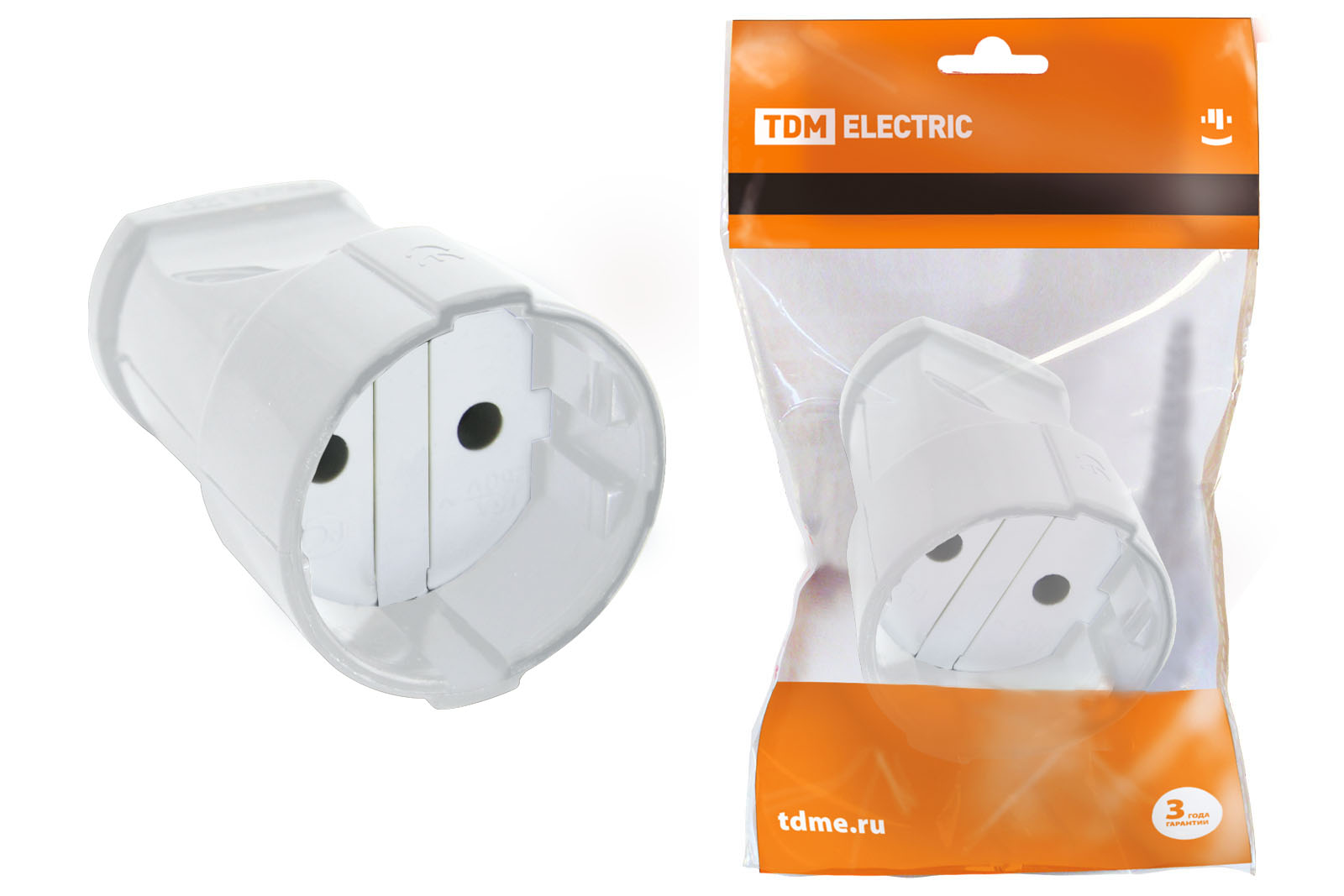 Кабельная розетка TDM ELECTRIC 2П б/з 10А 250B белая