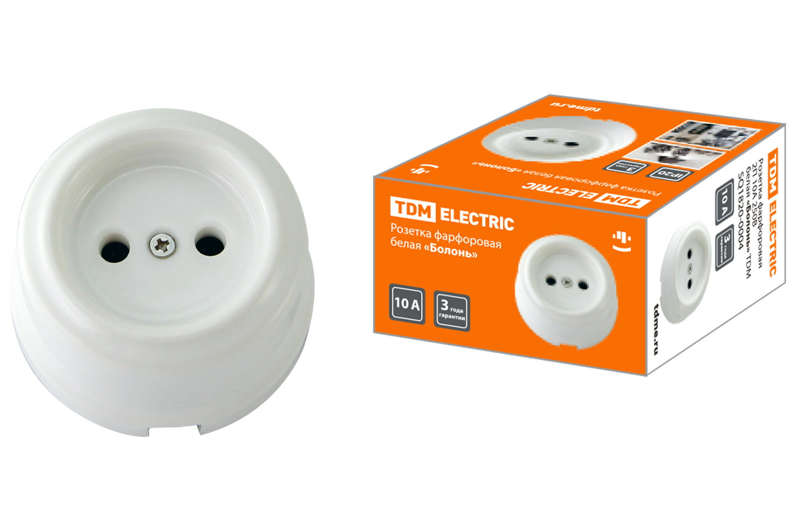 Розетка TDM ELECTRIC Болонь фарфоровая 2П 10А 250В белая
