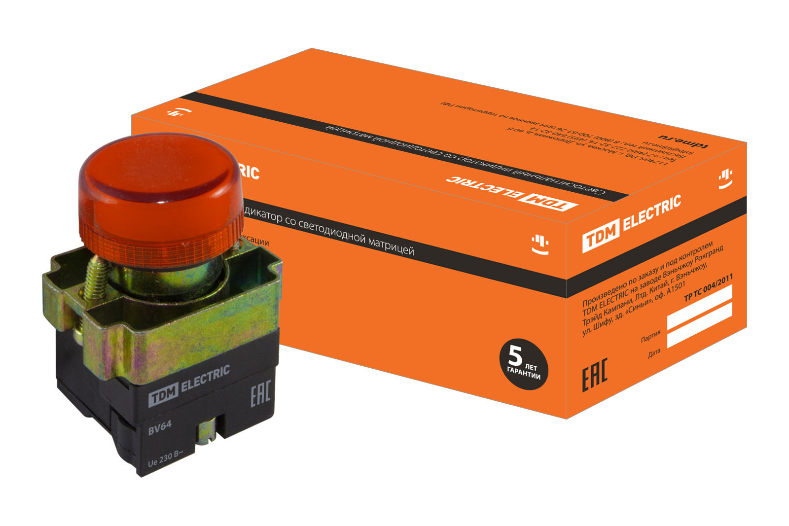 Лампа сигнальная TDM ELECTRIC SB2-BV64 с подсветкой 230 В LED d22 мм красный IP40