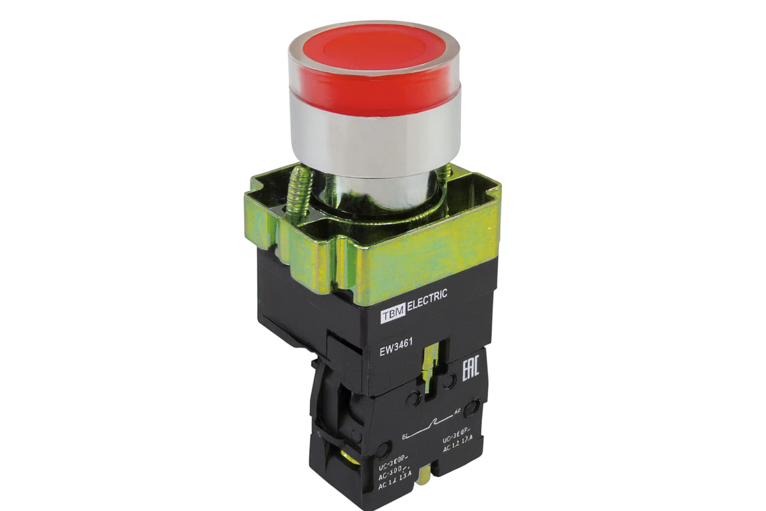 Кнопка TDM SB2-BW3461 с возвратом, 1НО, d22 мм, 230 В LED, красная, IP40
