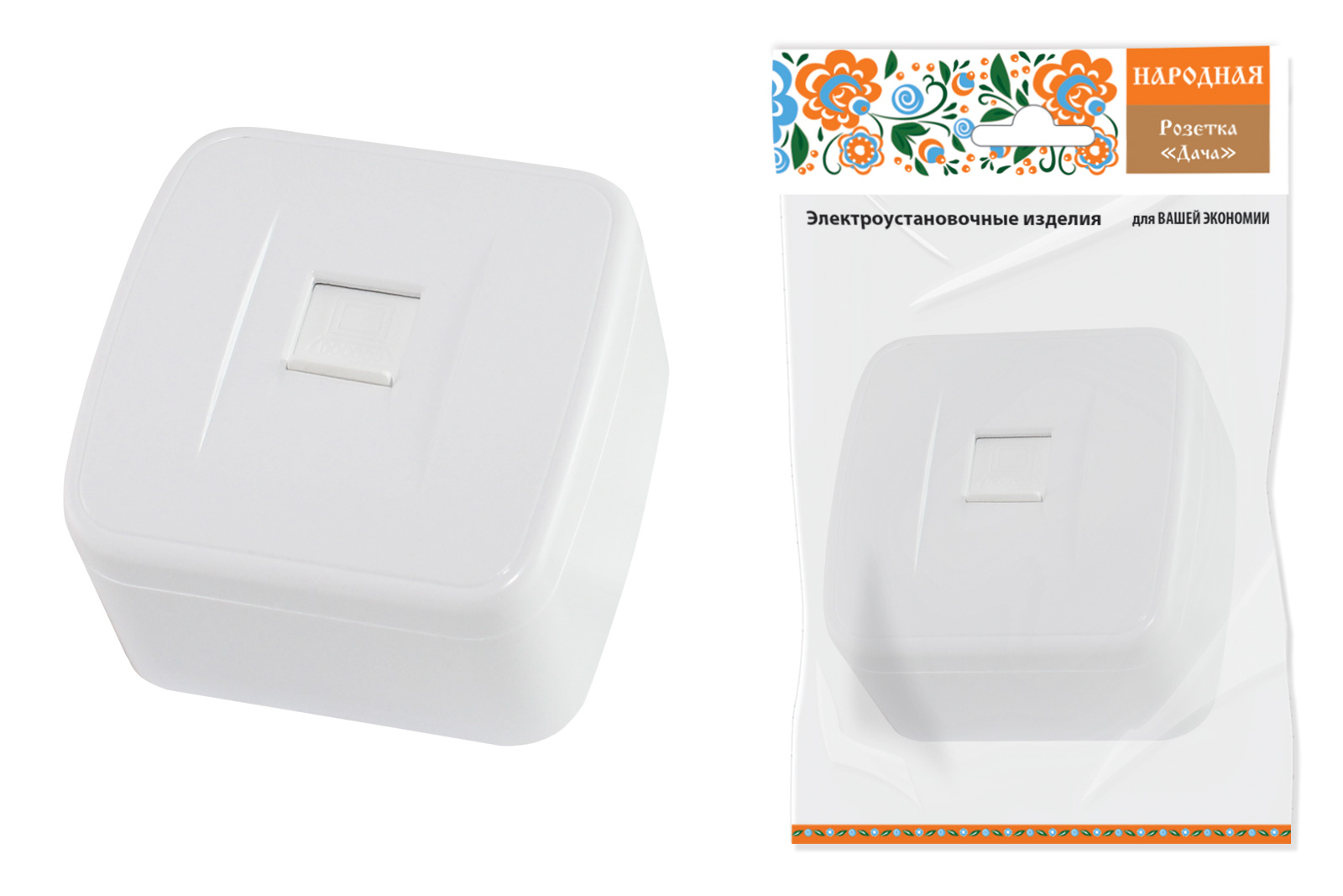 Розетка TDM ELECTRIC компьютерная (RJ-45) открытой установки IP20, белая "Дача" Народная