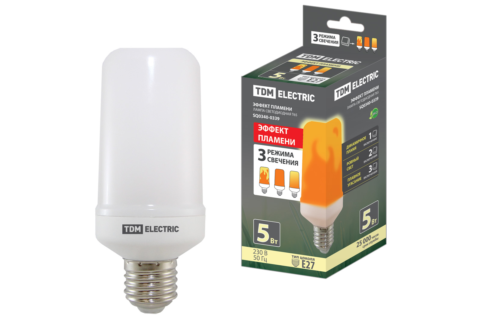 Лампа светодиодная TDM ELECTRIC "Эффект пламени" Т65-5 Вт-230 В-1500 К-E27 (65х138) купить с доставкой по РФ