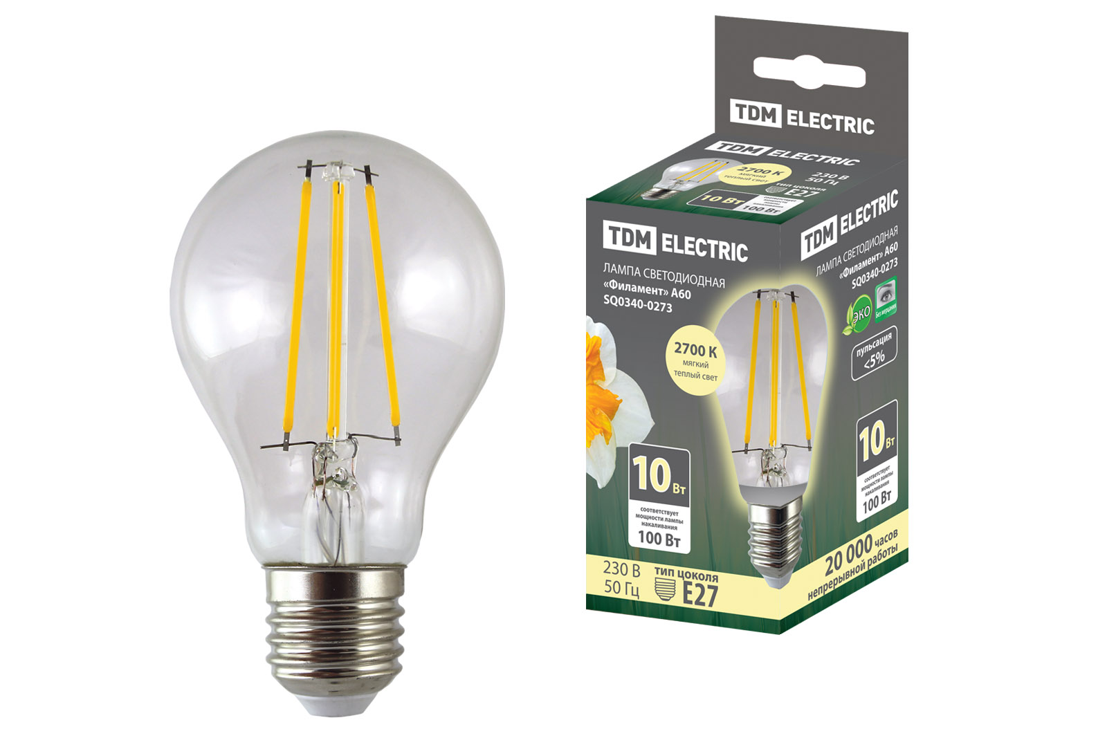 Лампа светодиодная TDM ELECTRIC "Филамент" А60-10 Вт-230 В-2700 К–E27