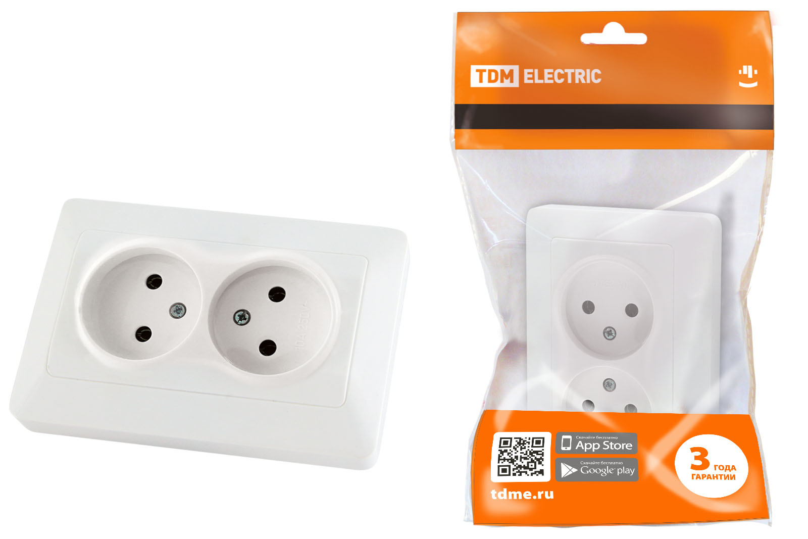 Розетка TDM ELECTRIC Ильмень двойная 2П 10А 250В белая