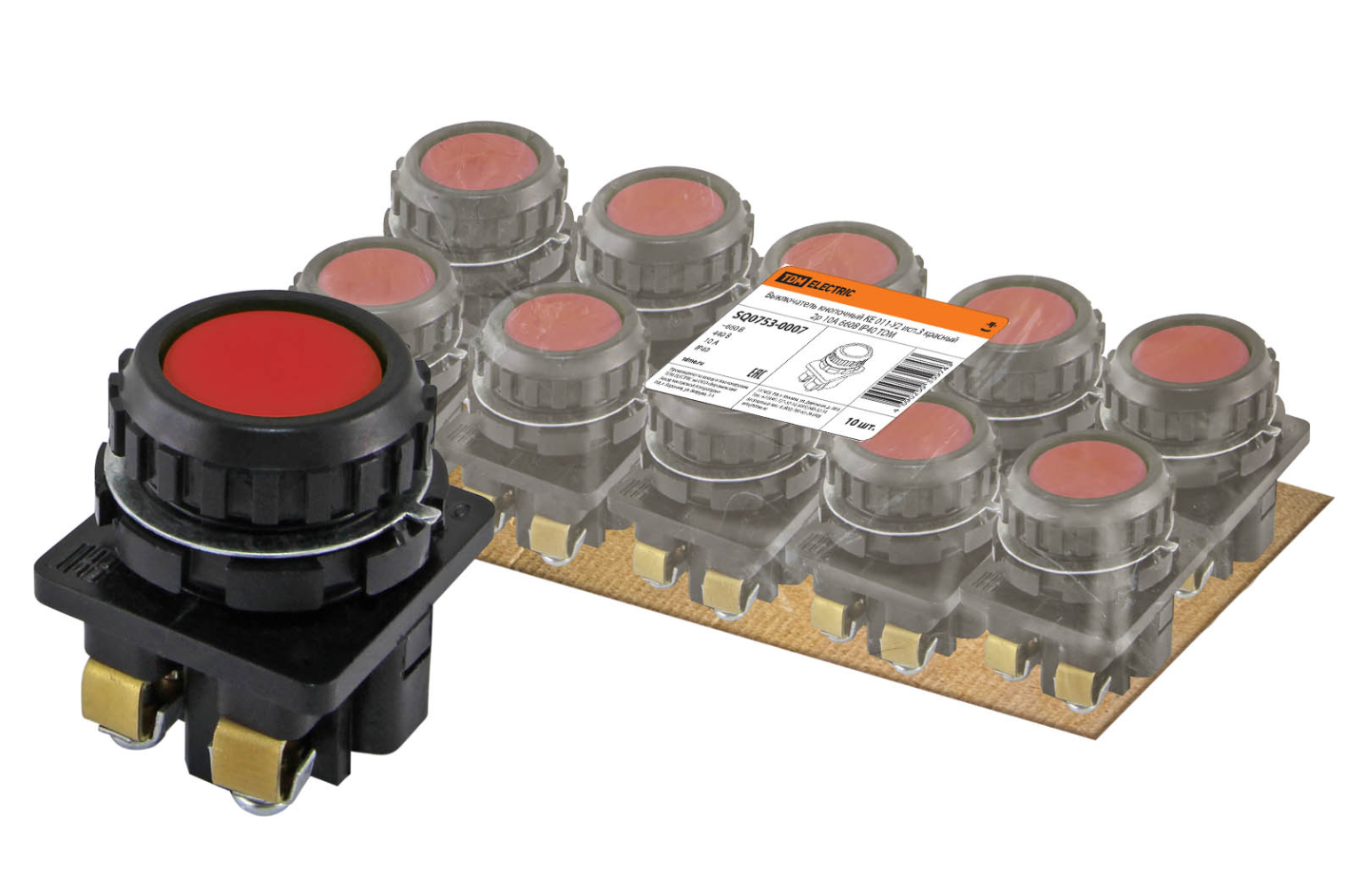 Выключатель кнопочный TDM КЕ 011-У2 исп.3 красный 2р 10A 660B IP40