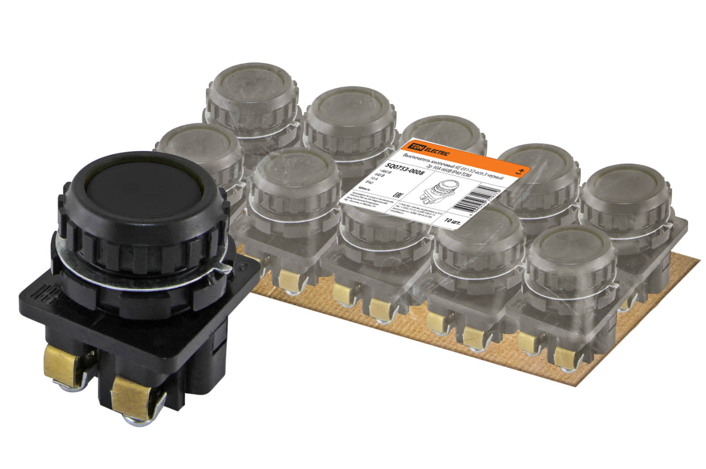 Выключатель кнопочный TDM КЕ 011-У2-исп.3 черный 2р 10A 660B IP40
