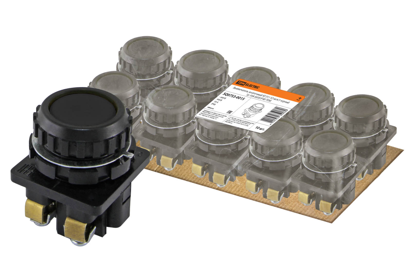 Выключатель кнопочный TDM КЕ 011-У2-исп.5 черный 1р 10A 660B IP40