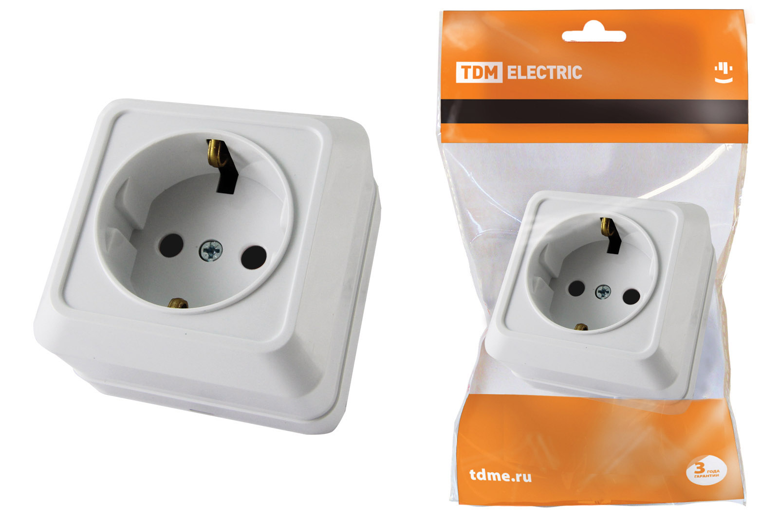 Розетка TDM ELECTRIC Ладога 2П+З открытой установки IP20 16А белая